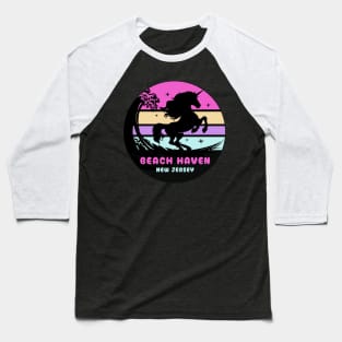 Surfing Unicorn At Beach Haven, New Jersey Baseball T-Shirt